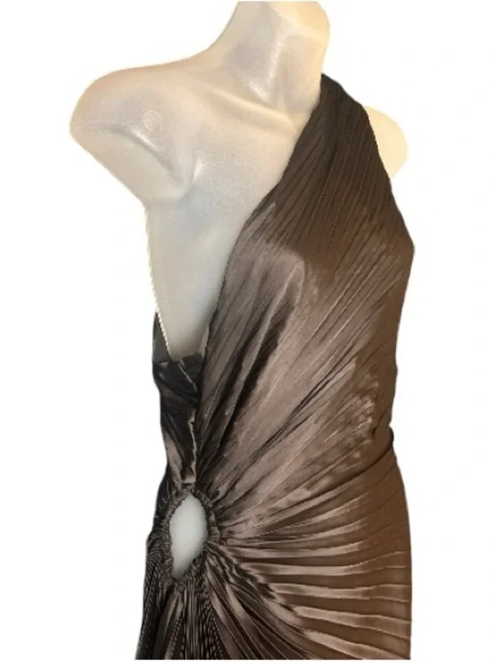 Vici Black Asymmetrical One-Shoulder Pleated Maxi Dress Size M Formal Evening - Picture 7 of 13